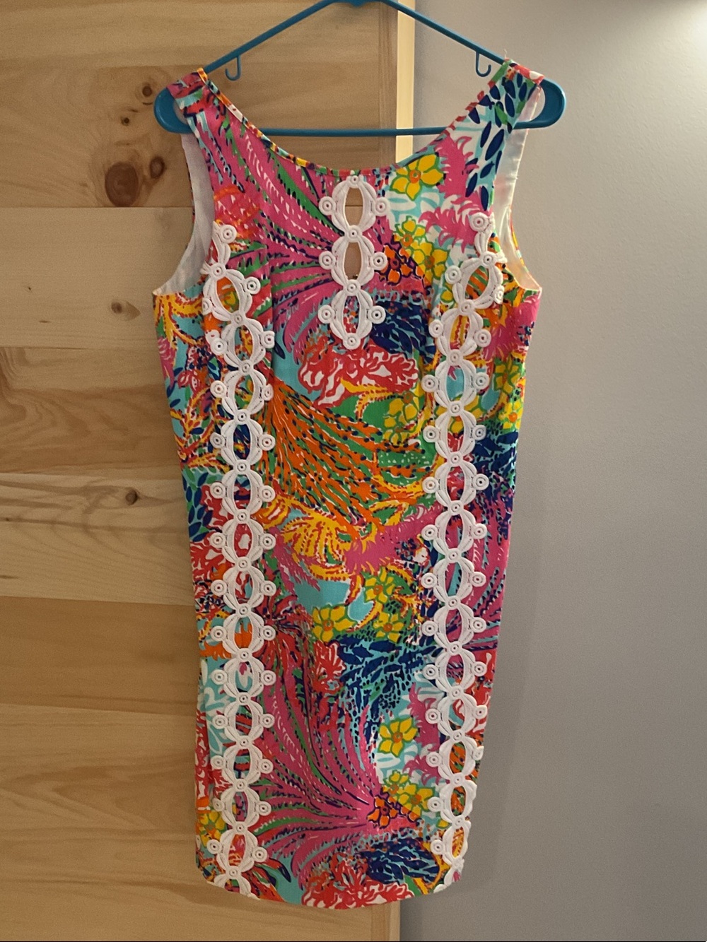 Lilly Pulitzer Multicolor Floral Midi Dress with White Lace Trim